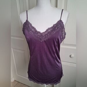Victoria's Secret Purple Satin Lace Trim Cami. Y2K. Size L.